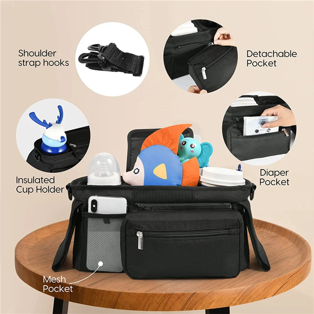 troller Caddy Stroller Organizer With Cup Holder, Non Slip Straps Stroller Bag for Phone, Pet Stroller Accessories