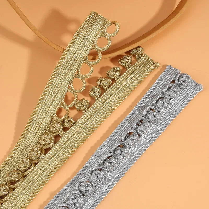 1 Yards Floral Embroidered Lace Ribbon DIY Apparel Sewing Fabric Gold Handmade Crafts Materials