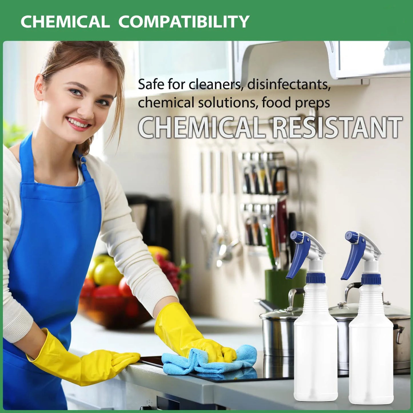 Plastic Spray Bottles, Leak Proof, Empty 16 oz.Cleaning Solutions, Adjustable Head Sprayer Fine to Stream