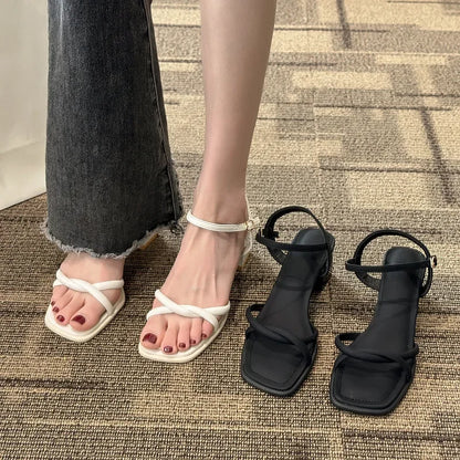 Sandals, 2025 Summer New Fashion Gentle Retro Chunky Non-slip Sandals, A Line with 5cm High Heels Summer Beach Sandals