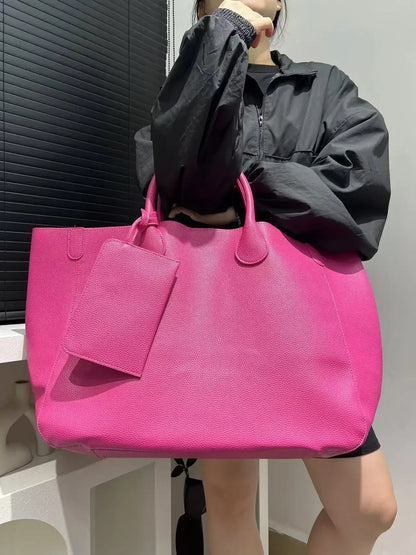 Ladies' fashionable vegan leather oversized handbag with large capacity, simple and versatile shopping bag