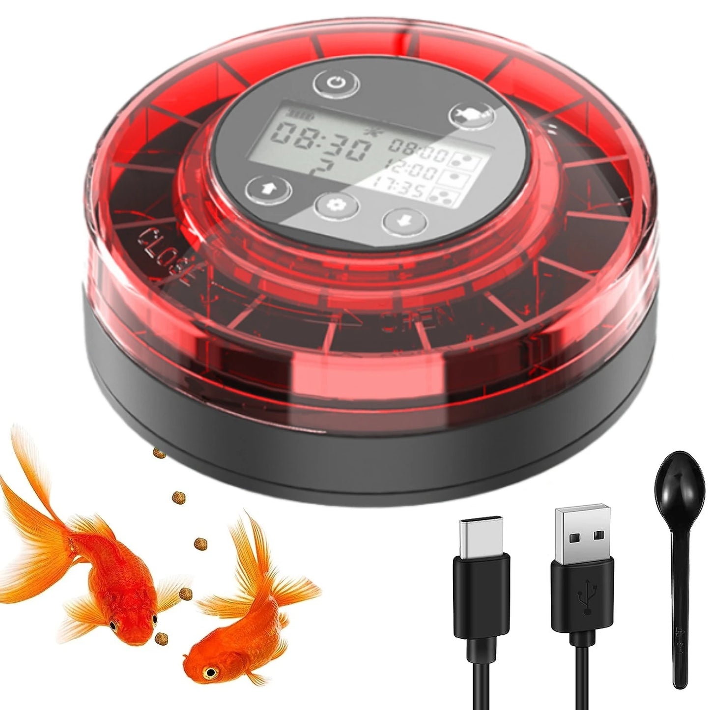 Automatic Fish Feeder for Aquarium, Automatic Food Dispenser with Timer, Rechargeable Timer Feeder, with USB Cable, LCD Display