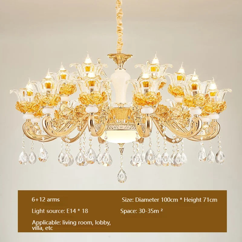 Flower Glass Lampshade Crystal Pendant Lamp Living Room Dining Room Bedroom Hall Villa New Design Hot Sale Decorative Chandelier