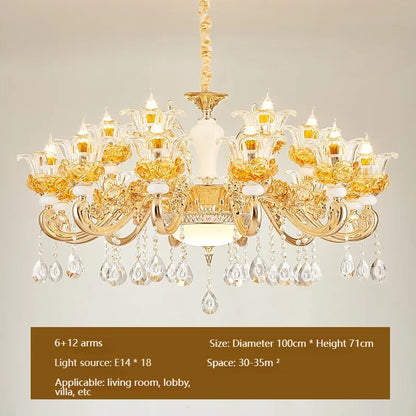 Flower Glass Lampshade Crystal Pendant Lamp Living Room Dining Room Bedroom Hall Villa New Design Hot Sale Decorative Chandelier