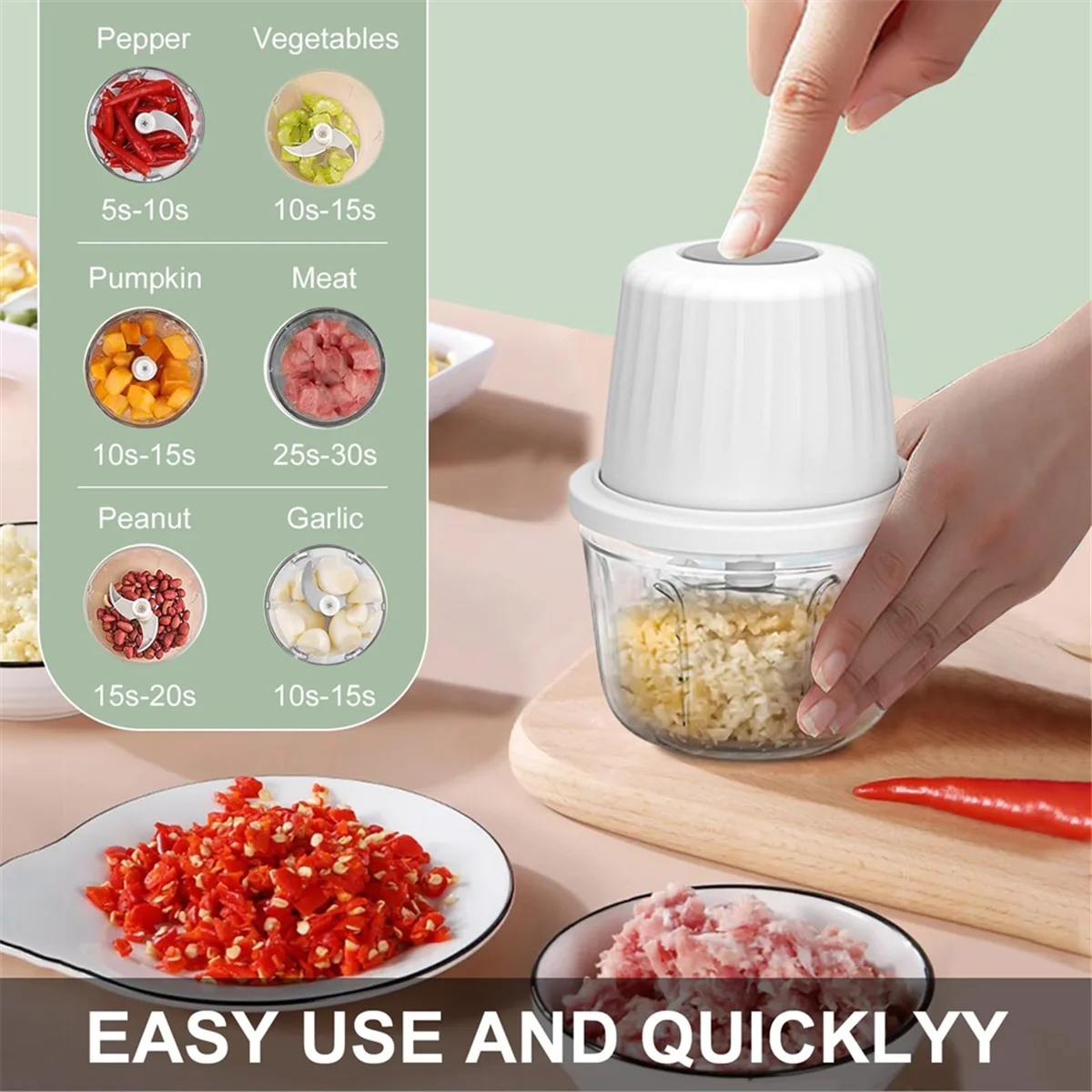 Better Quality 400ML Electric Garlic Chopper, 6 Blades Garlic Grinder Mini Vegetable Chopper, USB Portable Veggie Chopper,Garlic