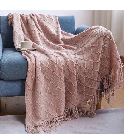 White Oversized Throw Blankets with Tassels 150x230cm Textured Knitted Boho Woven Big Blankets Bedspread Cover Manta Para Sofá