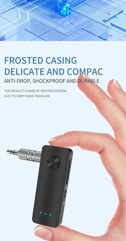2-In-1 Wireless Audio Adapter Bluetooth 5.4 Receiver Transmitter 3.5mm AUX Lossless Sound MIC For Car Speaker TV PC Airplane