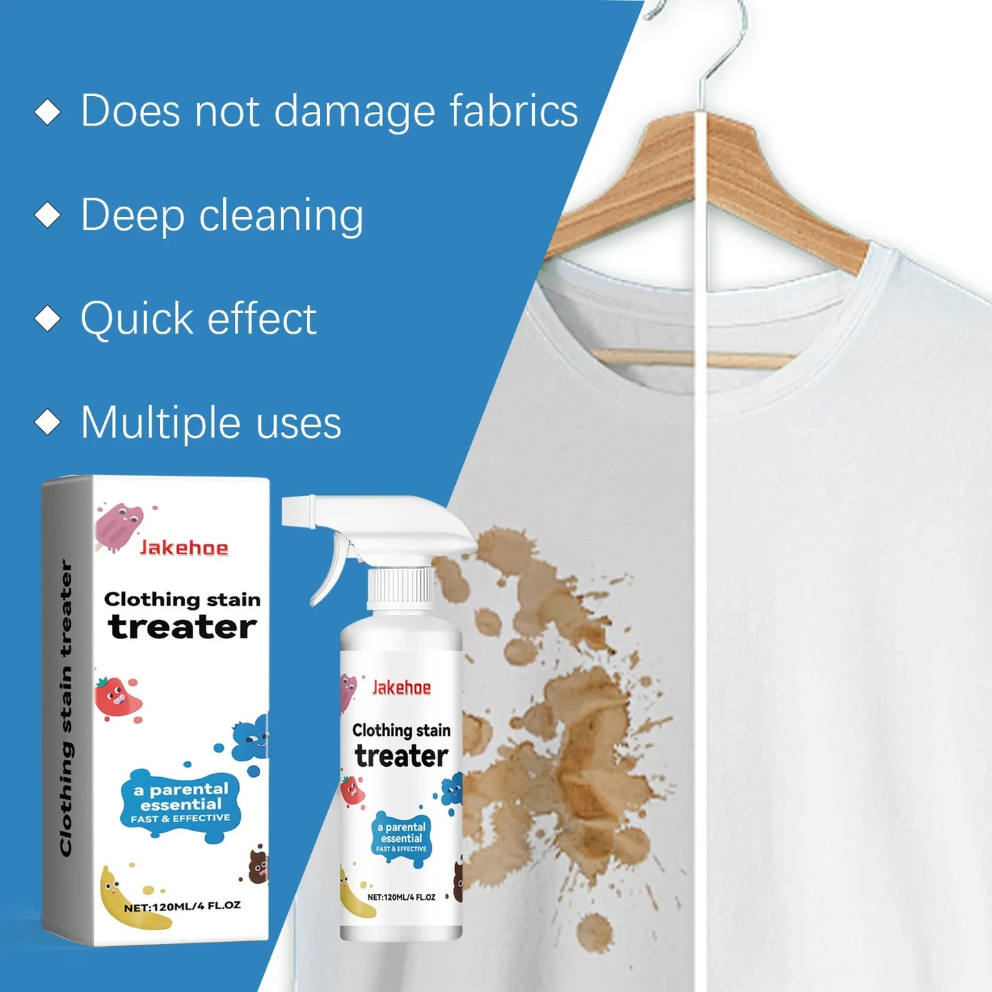120ml Stain Remover Spray Powerful Odor Eliminator & Whitener for Stains Portable No Irritation or Residue Safe for Clothes Use