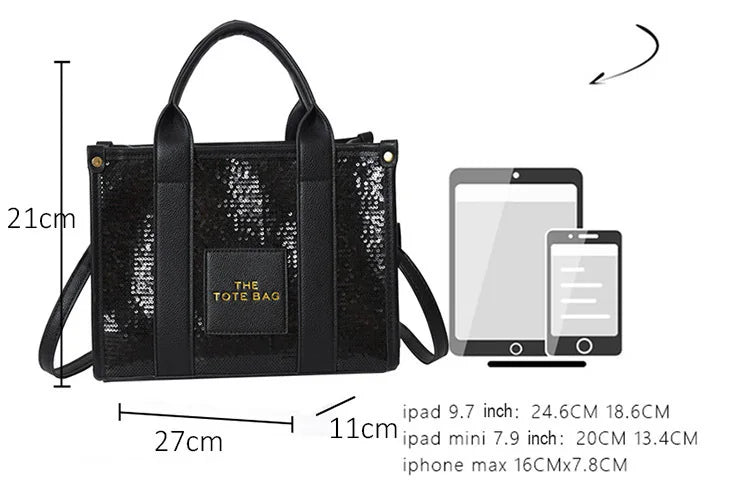 Women's Tote Bag Sequin Shoulder Bag PU Leather Large Capacity Luxury Designer The Tote Bag For Women Crossbody Bags 2024 New