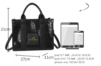 Women's Tote Bag Sequin Shoulder Bag PU Leather Large Capacity Luxury Designer The Tote Bag For Women Crossbody Bags 2024 New