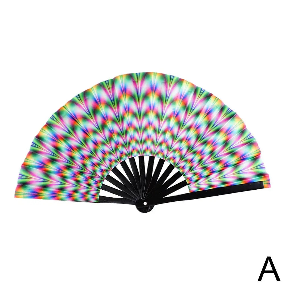 33cm Large Folding Hand Rave Fan Chinease/Japanese Gifts Fan Dance Music Colorful Fan Festival Fan Gradient Reflective Fold