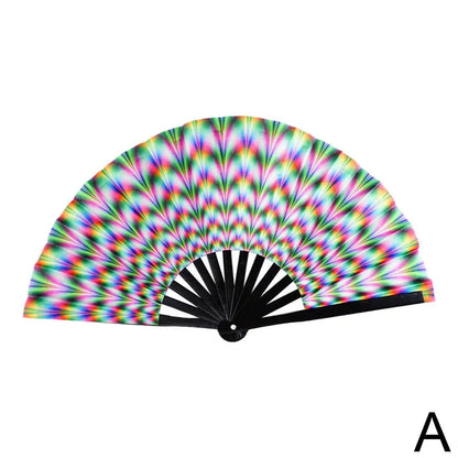 33cm Large Folding Hand Rave Fan Chinease/Japanese Gifts Fan Dance Music Colorful Fan Festival Fan Gradient Reflective Fold