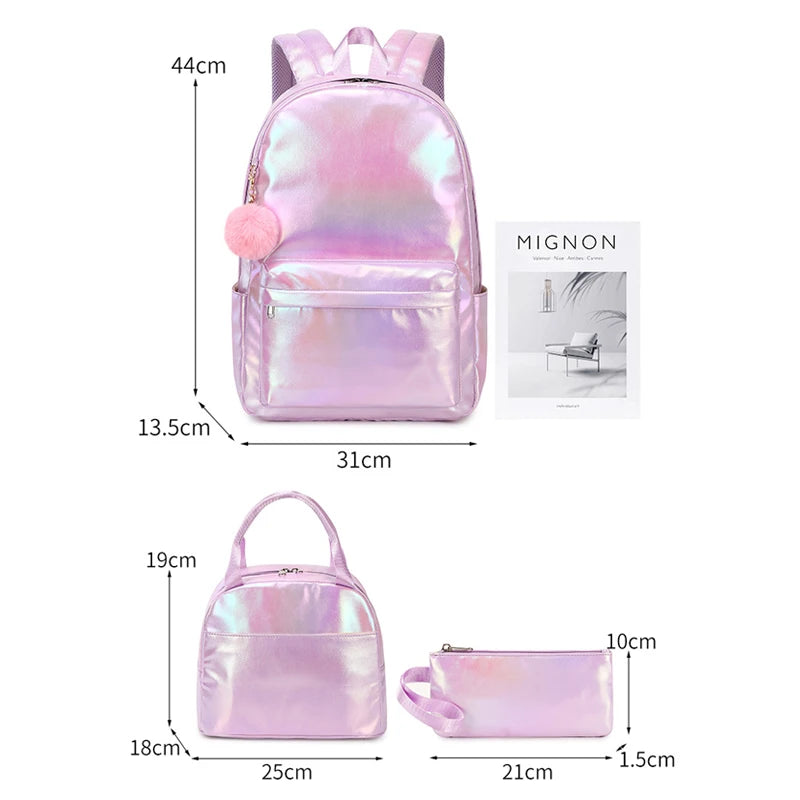 3 Pcs Set Children's School Bag Cute Student Backpacks for Teenager Girls Waterproof School bags With Lunch bag Pencil Case