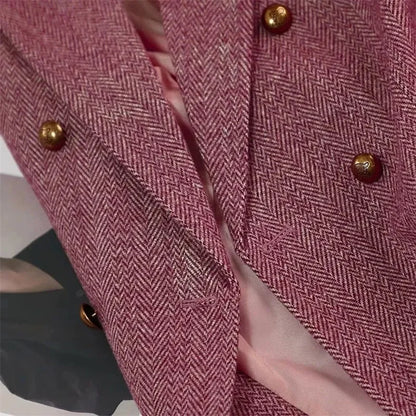 Women's Office Woolen Suit Jacket for women 2025 New Autumn Winter Chic gray Herringbone pattern Suit Female Thick Casual Coat