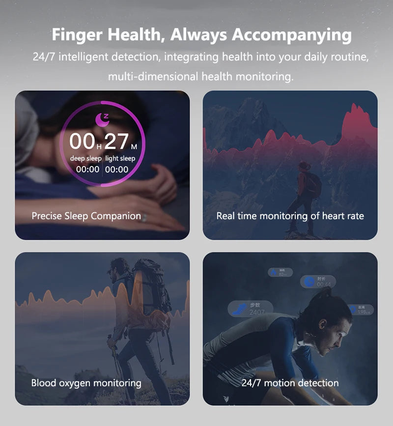 Smart Ring Women Health Tracker Heart Rate Blood Oxygen Photo Control Brush Tiktok Waterproof Multi-sport Modes Men Fitness Ring