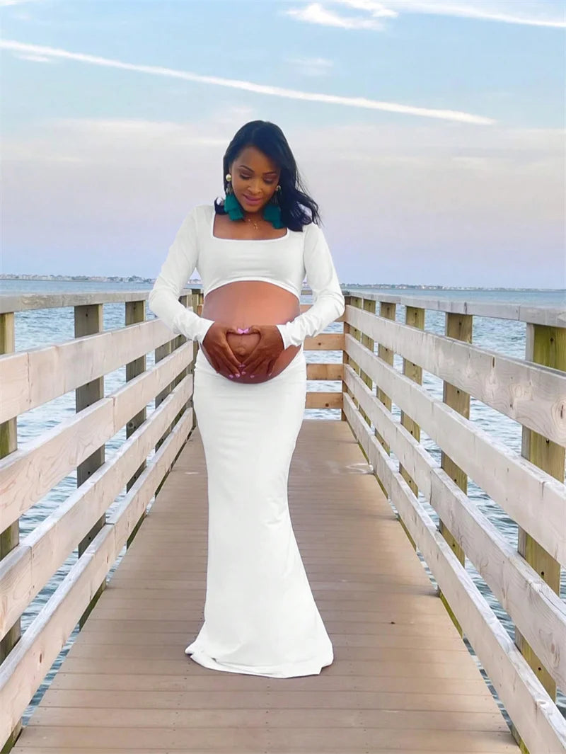 Maternity Dresses For Photoshoot Sexy Stretch Pregnancy Clothing Fishtail Skirt Backless and Abdominal Dress Floor Length Skirt