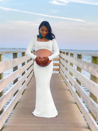 Maternity Dresses For Photoshoot Sexy Stretch Pregnancy Clothing Fishtail Skirt Backless and Abdominal Dress Floor Length Skirt