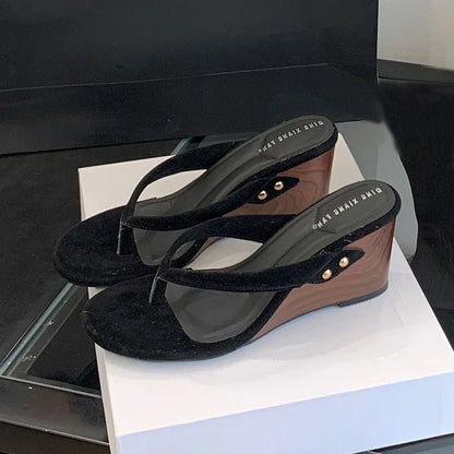 Female Flip flops Footwear Ladies Wedges Slippers Shoes New In 2025 Fashion Round Toe Women Heeled Sandals Slippers Shoes