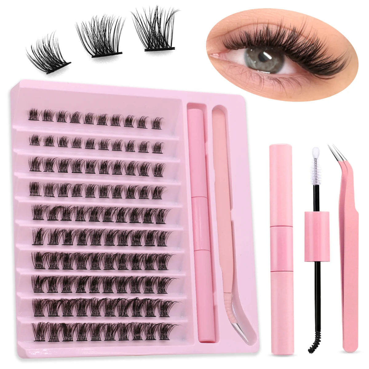 Diy Lash Extension Kit Cluster Eyelash Extension Kit Individual Lashes Kit Lash Bond and Seal Lash Glue and Lash Tweezers Makeup
