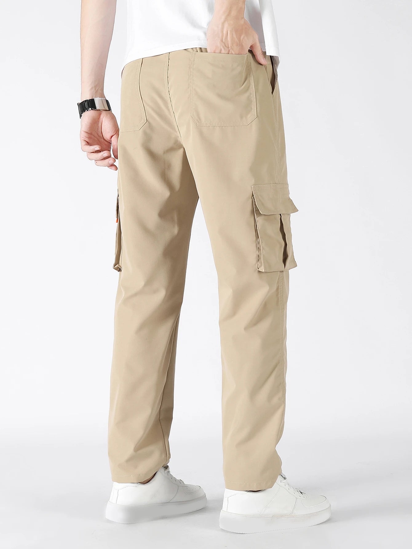 Men's Casual Wide Leg Pants Loose Straight Hip-Hop Streetwear Fashion Cargo Trousers with Pockets