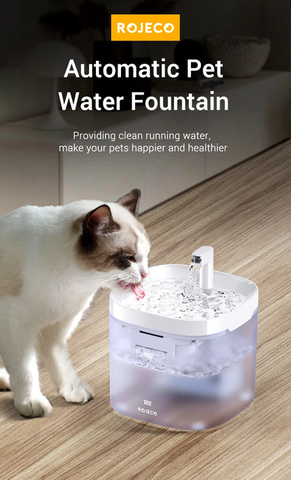 ROJECO Automatic Cat Water Fountain Smart Pet Water Dispenser with Pump for Dog Rechargeable Drinking Filter Cat Drinking Supply