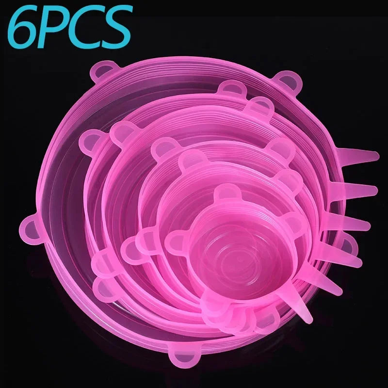 6 Pcs Silicone Covers Stretch Lids for Kitchen Microwave Food Caps Food Universal Dish Stretch Lids for Cans Kitchen Accessories