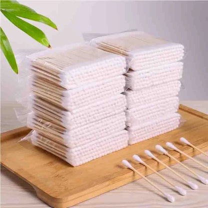 Wholesale 100Pcs Cotton Swab Wooden Cotton Sticks Double-Tipped Cotton Bud Chlorine-Free Hypoallergenic Cotton Swab Makeup Tools