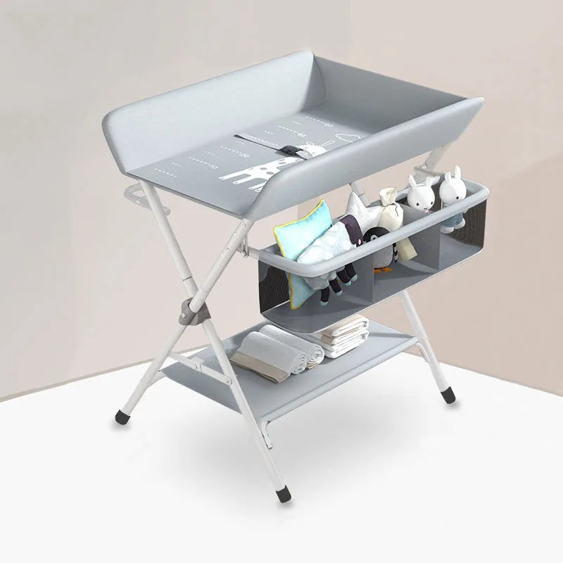 Portable Baby Changing Table for Nursery Height Adjustable Foldable Diaper Table with Swivel Wheels Drying Rack Large Storage