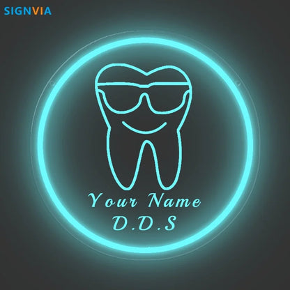 Custom Neon LED Tooth Sign with Glasses USB-Powered Wall Decor for Dental Parties Personalized Name White Light Circular Decor