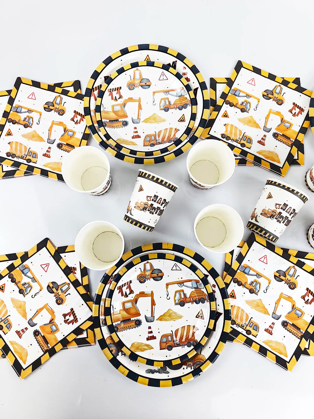 Construction Party Disposable Tableware Plates Cups Napkins Tablecloth Construction Truck Party Decor Excavator Party Favors