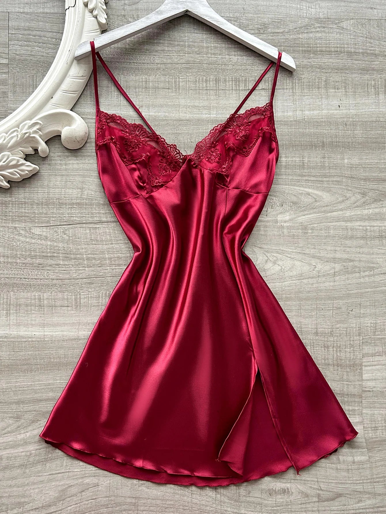 The latest women's satin nightdress V-neck with lace slit design comfortable sexy ladies pajamas
