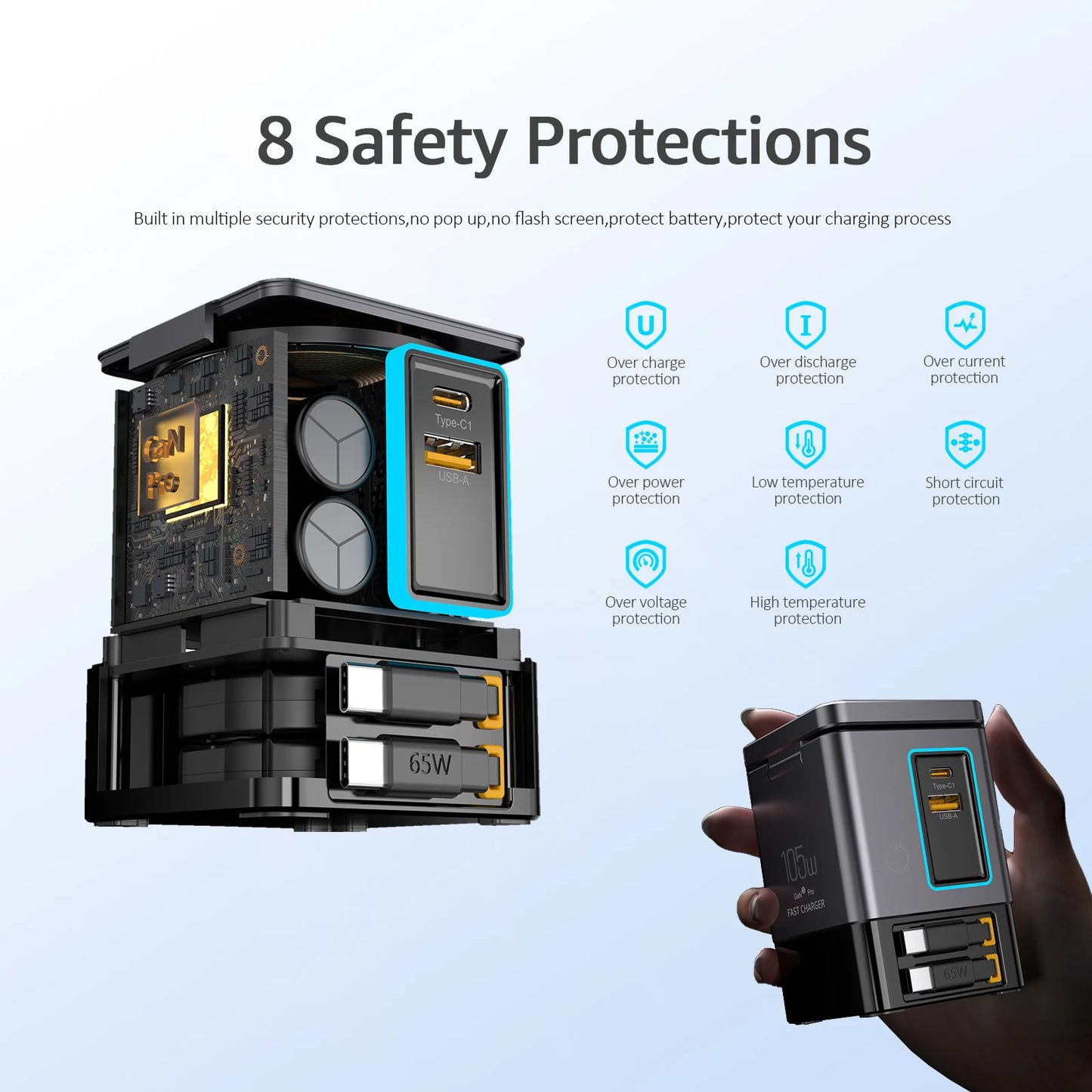 6-in-1 105W Charging Station with Retractable USB-C Cable Power Combo Tower for Multiple Devices Fast Charger for iPhone, Airpod