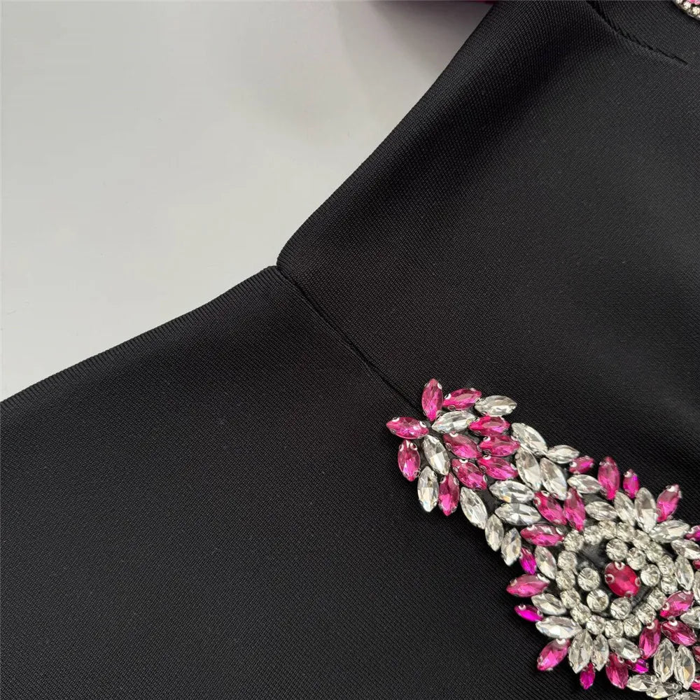 Women Elegant Puff Sleeve Bandage Dress Sexy Beading Bodycon Clothes Celebrity Party Evening Maxi Dresses