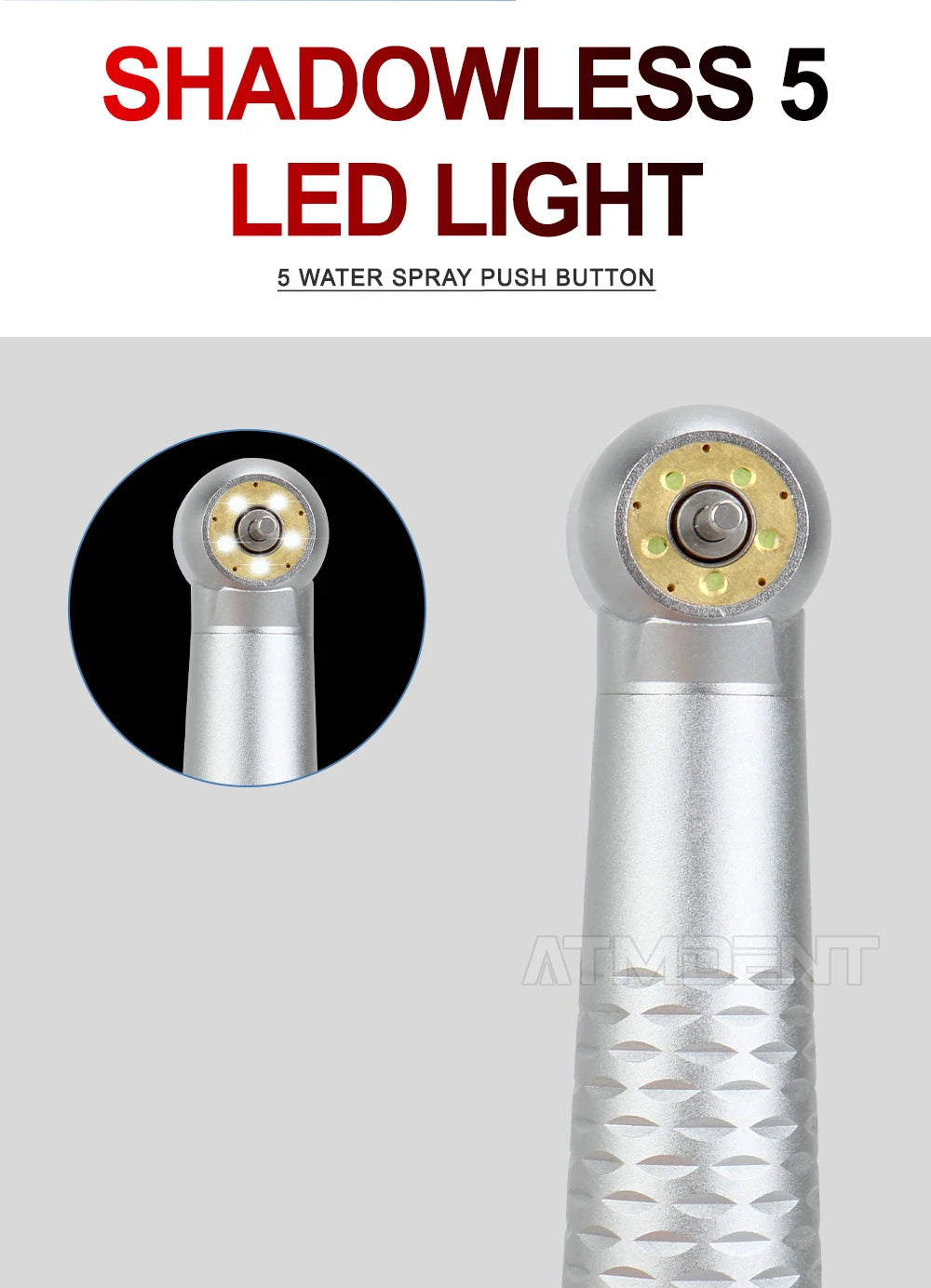 Dental 5 LED Light High Speed Handpiece 5 Water Sprays 2/4 Air Turbine Holes Dental Material