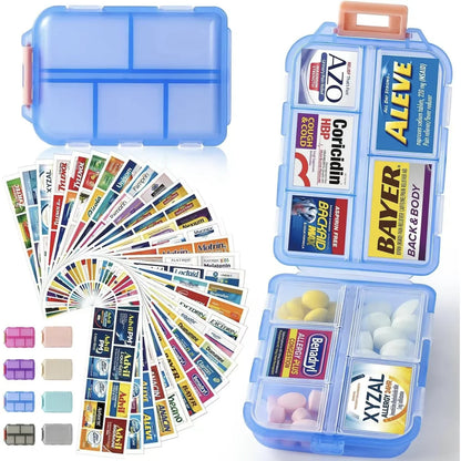 Travel Pill Organizer Box Brand Labels 10 Compartment Small Pill Case Medicine Kit Portable Pocket Purse Pharmacy