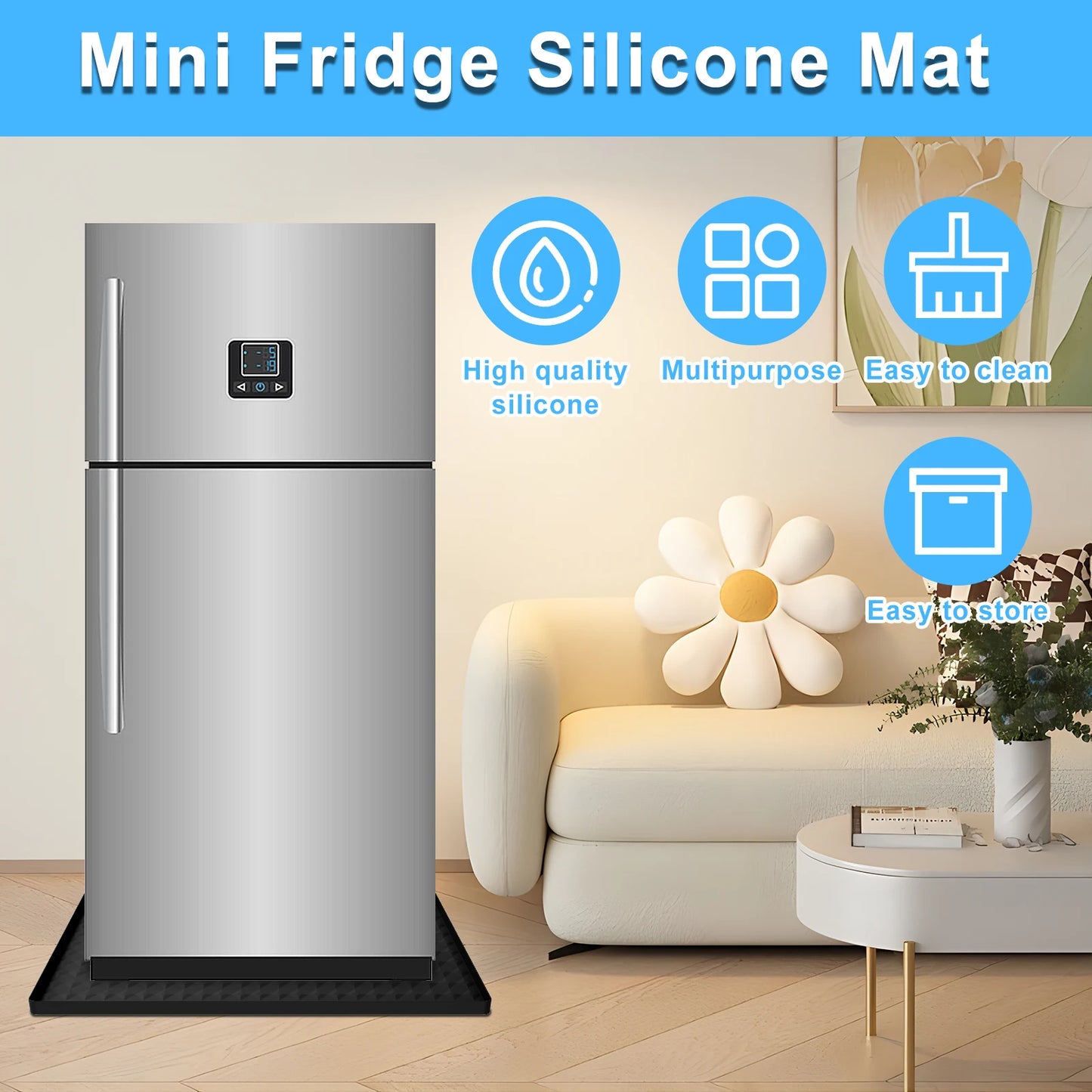 60x60cm Fridge Silicone Mat Mini Fridge Drip Pan with 0.8 Inch Raised Edges Under Refrigerator Floor Protector Furniture Pad