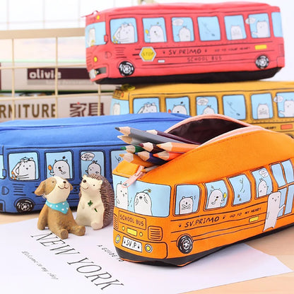 1PCS Creative Large Capacity Student Bus Cartoon Car Pencil Bag Office Culture and Educational Supplies