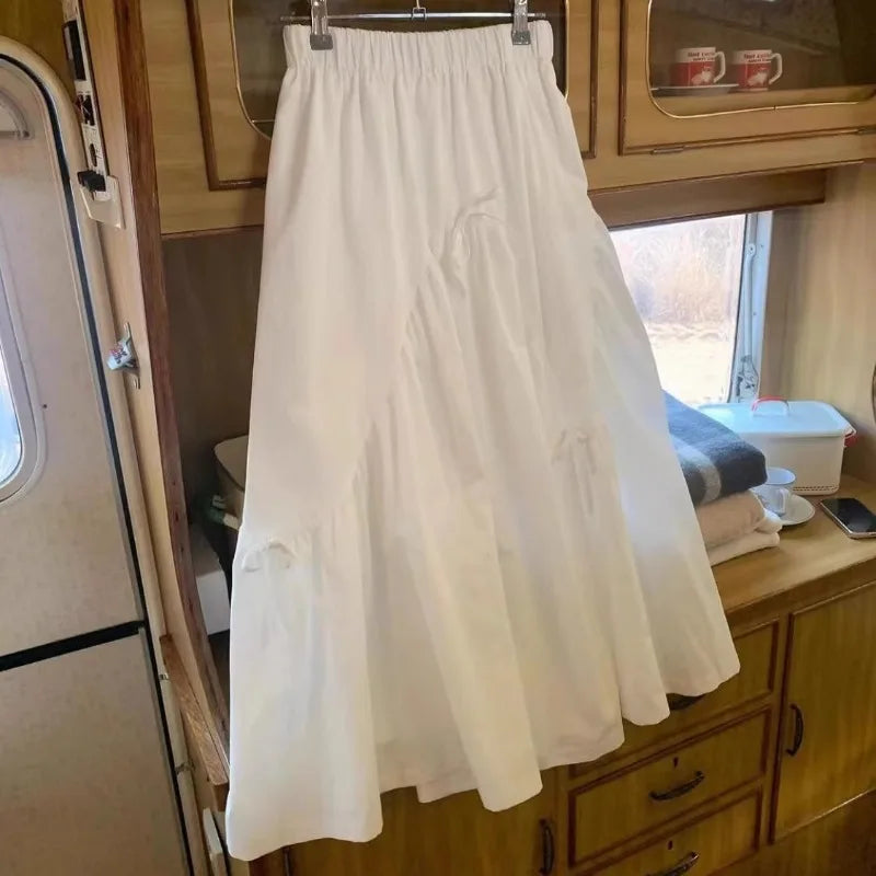 Bow Patchwork Womens Skirt Draped Skirts High Elastc Waist A-line Ropa Mujer Ruched Faldas  2025 Spring Summer Clothing