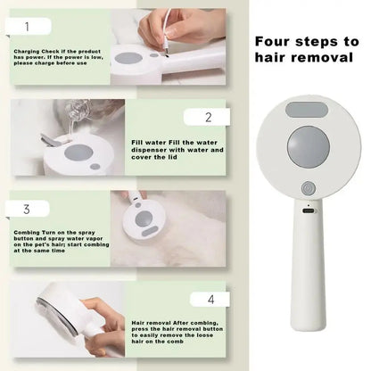 Anti-Static Pet Spray Hair Comb Demating One-click Cleaning Button Steam Spray Hair Remover Massaging Removes Loose Fur