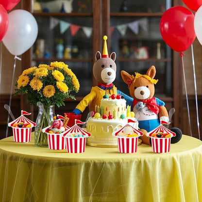 24Pcs Ice Cream Cups with 100 Spoons Carnival Party Circus Tent Shaped 8 oz Paper Carnival Cup Red White Striped Snack Cup Party