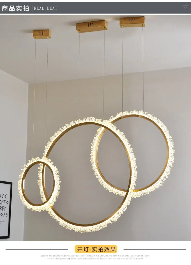 HYN Decorative Chandelier Postmodern Brass Front Desk Circular Art Reception Room Exhibition Hall Crystal Lamp
