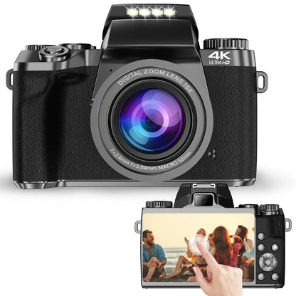 4K DSLR Cameras for Photography 64MP WiFi Auto Focus YouTube Vlogging Video Cameras 60FPS Livestream Camcorder 4" Touch Screen