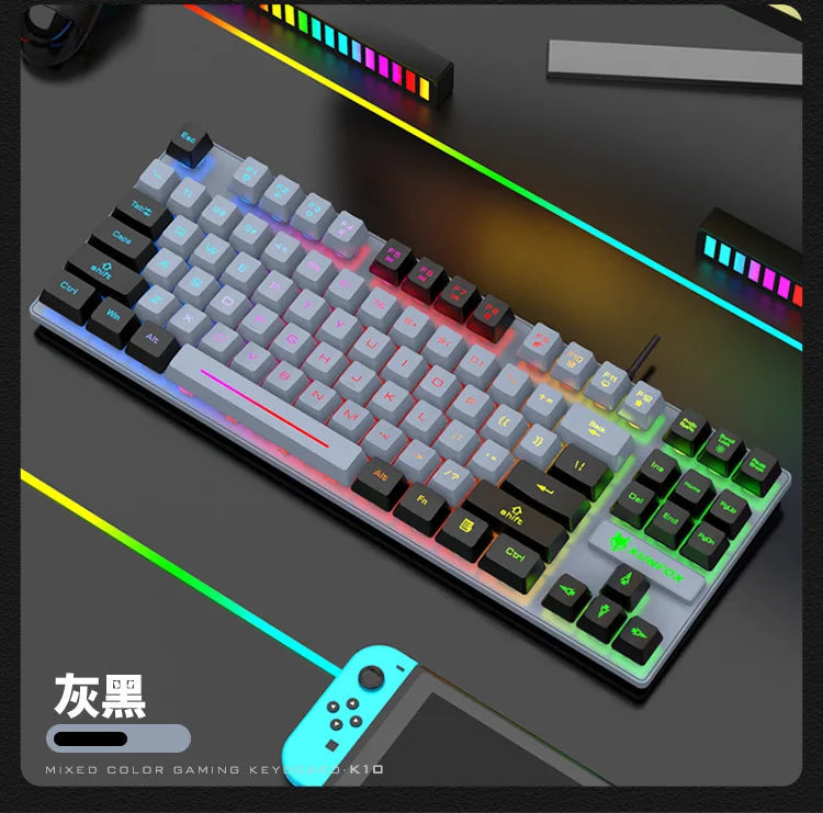 Keyboard 87 Keys 80% Layout Spanish Russian Korean Arabic Gaming Keyboard USB Wired RGB Light Float Keycap Ergonomics Design K10