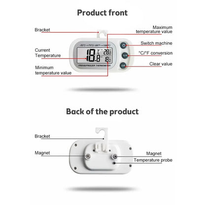 Fridge Thermometer With Hook Anti-Humidity Refrigerator Freezer Electric LCD Display Digital Thermometer Temperature Monitor