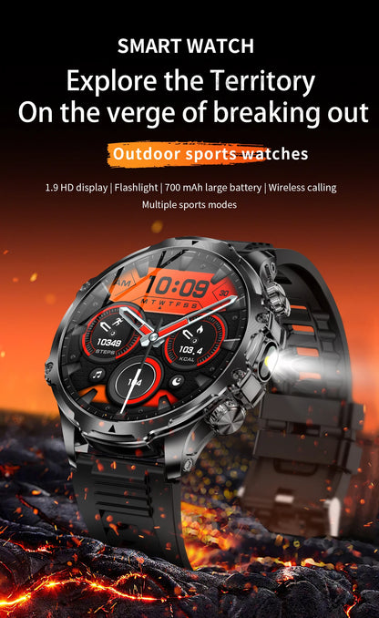2025 Outdoor Sports Fitness Tracker Smart Watch 1.85 Inch HD Alomed 800mAh Lithium Battery Bluetooth LED Flashlight Smart Watch