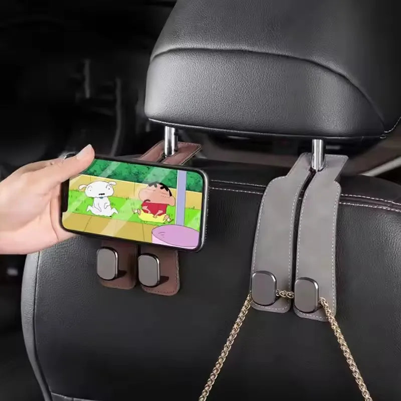 Universal Metal Car Seat Headrest Hook 2 in 1 Soft Leather Car Seat Back Hook for Purse Bag Backpack Double Hook Car Seat Hanger