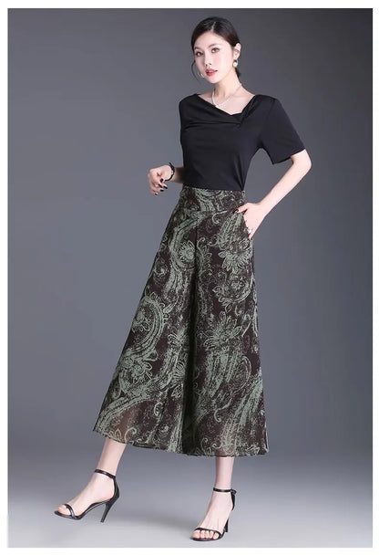 New Summer Print Palazzo Pants for Women Lightweight High Waisted Loose Skirt Pants