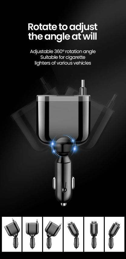 Elough Retractable Car Charger 5 in 1 Fast Charging Car Charger Retractable Cable 2 type c Ports Car Charger Adapter Compatible