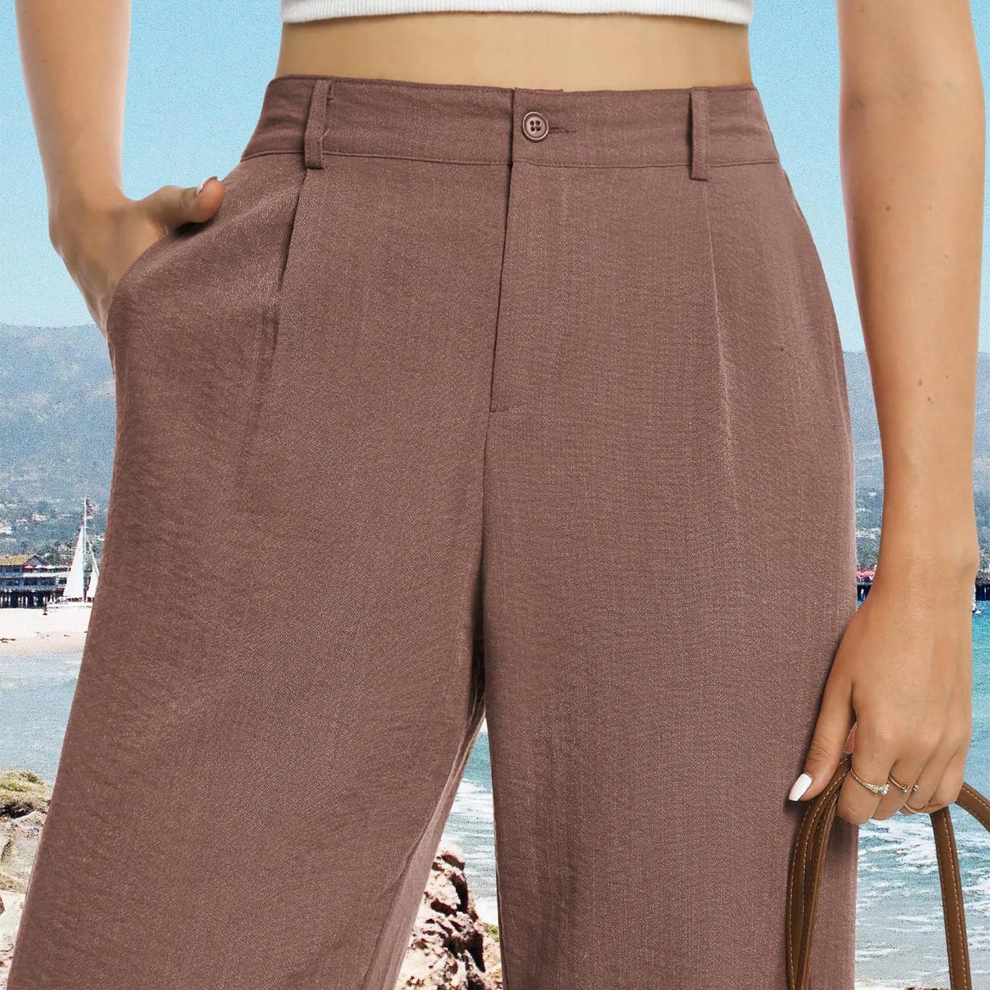 Womens Casual Wide Leg Pants High Waisted Button Down Straight Long Trousers Palazzo Pants Elegant Woman Flared Pants Youthful