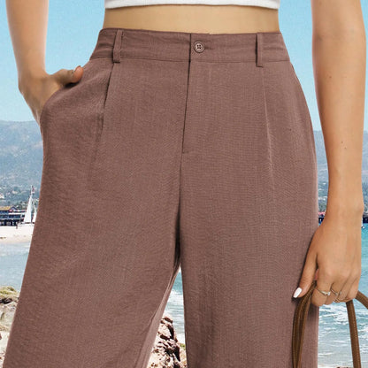 Womens Casual Wide Leg Pants High Waisted Button Down Straight Long Trousers Palazzo Pants Elegant Woman Flared Pants Youthful